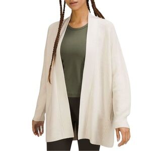 Lululemon Merino Wool-Blend Ribbed Long Wrap Cardigan Sweater Cream Sz 12 / XL
